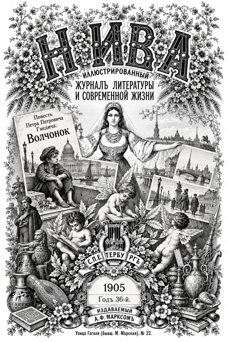 Обложка книги: «Нива», 1905, повесть Петра Петровича Гнедича «Волчонок»